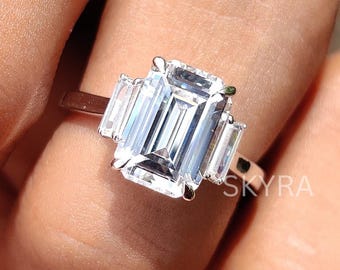 2カラットのエメラルドカットモアッサナイトエンゲージリング、14K