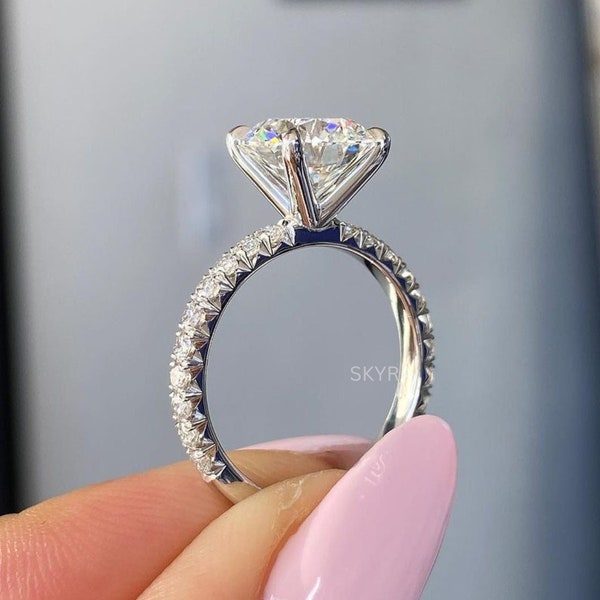 Anillo de compromiso de corte redondo de 2CT, anillo de compromiso redondo, anillo de solitario, anillo de boda, anillo clásico delicado, anillo art déco vintage, anillo de promesa