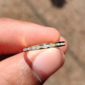 2 MM Baguette Cut Moissanite Wedding Band, 14K Solid Gold Band, Channel Set Band, Half Eternity Bnad, Minimalist Band, Anniversary Gift