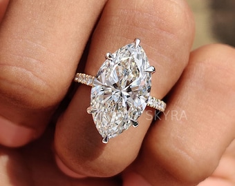 7 CT Marquise Cut Moissanite Engagement Ring, 14K Solid Gold Ring, Hidden Halo Ring, Pave Setting Ring, Proposal Ring, Anniversary Gift