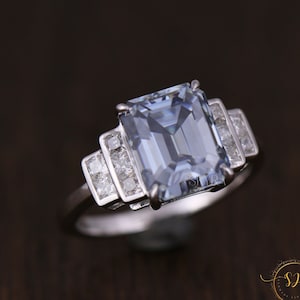 4.4 CT Emerald Blue Moissanite Engagement Ring, 14K Solid White Gold Ring, Birthstone Ring, Promise Ring, Anniversary Gift, Ring For Women