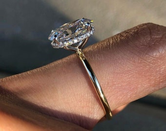 3 CT Oval Moissanite Engagement Ring, 14K Solid Gold Ring, Hidden Halo Ring, Anniversary Gift, Promise Ring For Women, Proposal Ring
