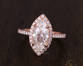 Unique 925 Silver Engagement Ring, 14K Rose Gold Marquise Diamond Ring, 1.48 CT Marquise Solitaire Moissanite Diamond Ring, Daily Wear Ring