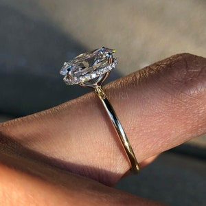 3 CT Oval Cut Moissanite Engagement Ring, Gorgeous Hidden Halo Anniversary Ring, 14K Solid Gold Ring, Classic Promise Ring, Solitaire Ring
