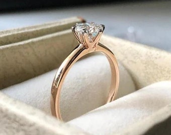 1CT Round Moissanite Engagement Ring, 14K Solid Rose Gold Ring, Solitaire 925 Silver Ring, Crowen Setting Solitaire Ring, Daily Wear Ring