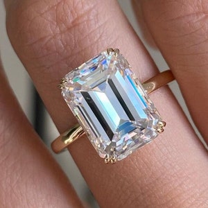 6.4 CT Emerald Cut Moissanite Engagement Ring, 14K Solid Gold Ring, Solitaire Ring, Anniversary Gift, Statement Ring, Classic Ring For Women