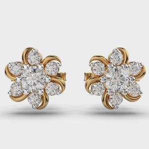 0.22 TCW Round Cut Moissanite Earrings, 925 Sterling Silver Earrings, Flower Style Earrings, Diamond Earrings, Floral Earrings, Gift For Her