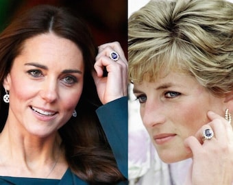 Royal Replica Celebrity Ring, Inspired by Princess Diana & Kate Middleton Ring,Vintage Royal Lab Created Blue Sapphire Ring,Anniversary Ring