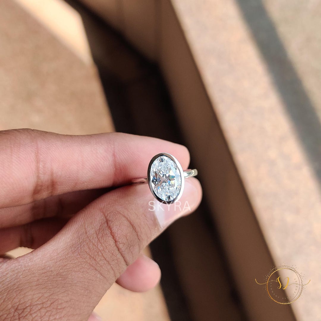 3 CT Oval Cut Moissanite Engagement Ring, 14K Solid Gold Ring, Bezel ...
