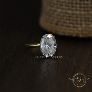 3 CT Oval Moissanite Engagement Ring, 14K Solid Gold Ring, Hidden Halo ...