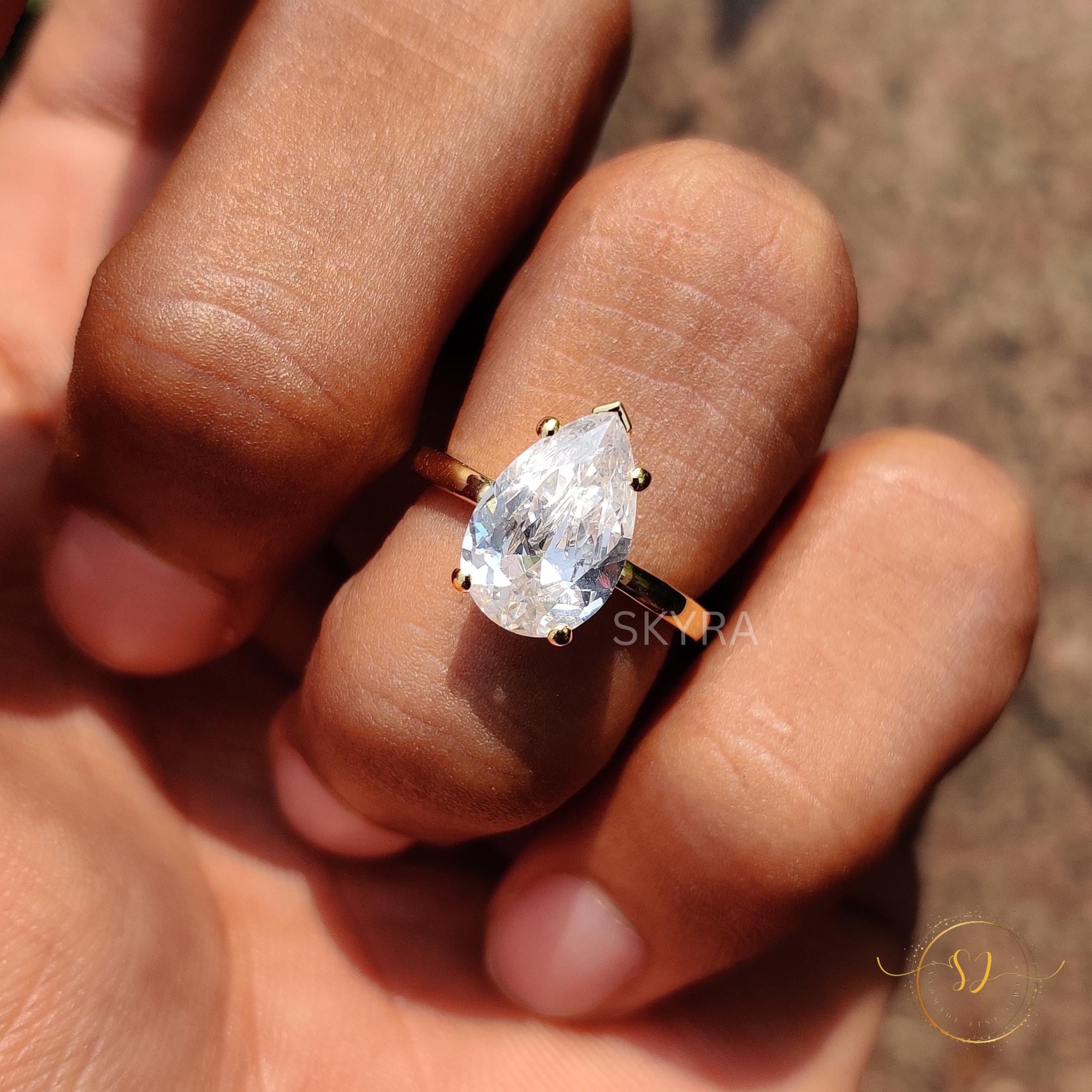 3 CT Pear Cut Moissanite Engagement Ring, 14K Solid Gold Ring ...