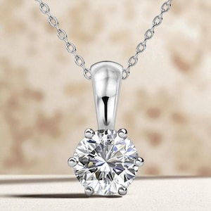 0.84 CT Round Cut Moissanite Necklace, 925 Sterling Silver Necklace, Solitaire Diamond Necklace, Layering Necklace, 6 Prong Diamond Necklace