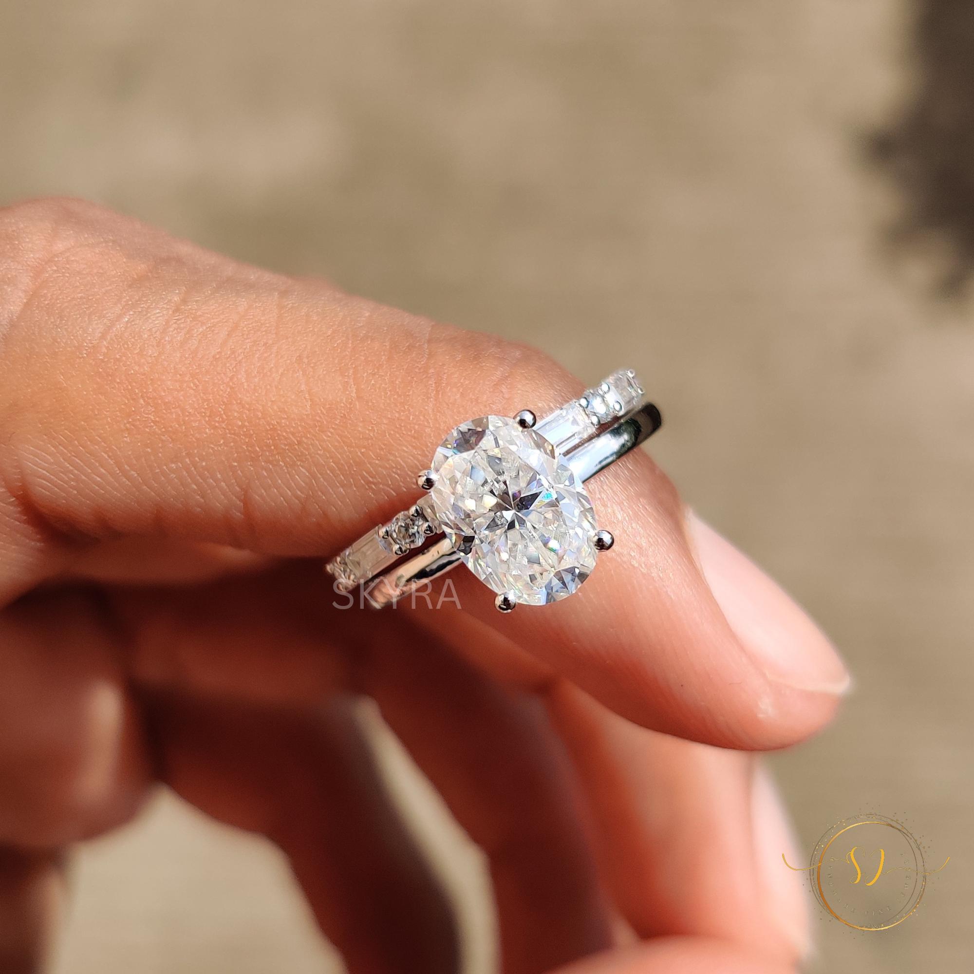 2.25 CT Oval Cut Moissanite Engagement Ring Set, 14K Solid Gold Ring ...