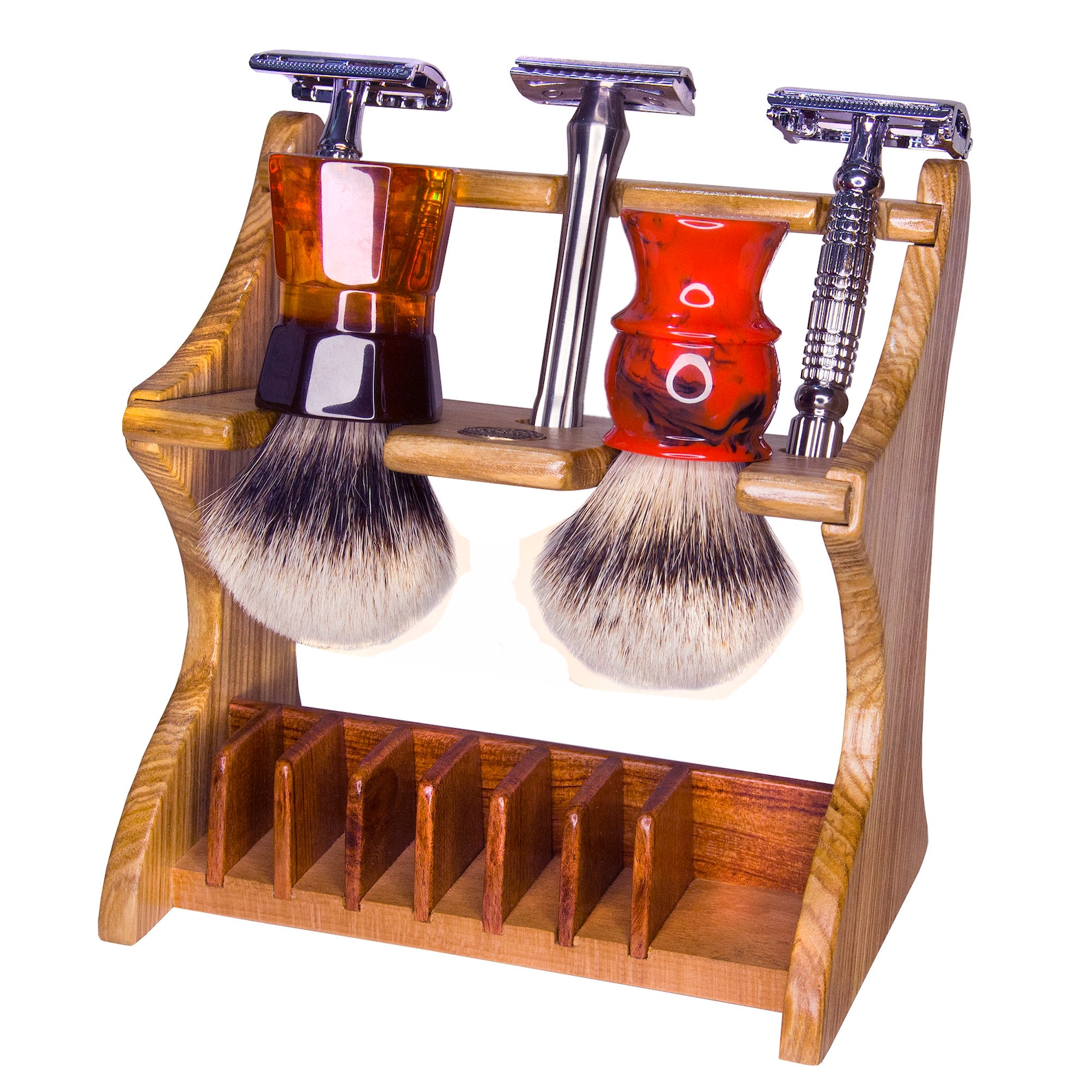 Safety razor shaving brush stand custom wood up to 3 slots Etsy