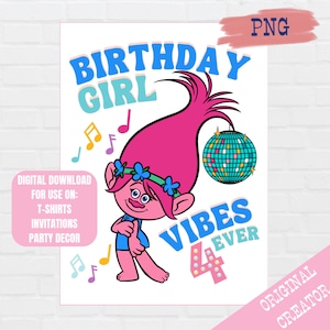 Trolls Principessa Poppy Compleanno Ragazza Design per Magliette, Inviti, Decorazioni per Feste