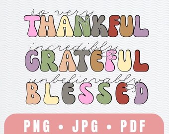 Agradecido, bendecido, diseño de Acción de Gracias en tonos pastel (descarga digital)