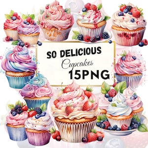 Cupcake Clipart, transparentes png,  Aquarell, digitaler download, kommerzielle Nutzung
