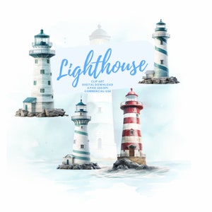 Clipart phare, aquarelle, clipart nautique, maritime, mer, phares, plage, phare png, illustration, Utilisation commerciale,