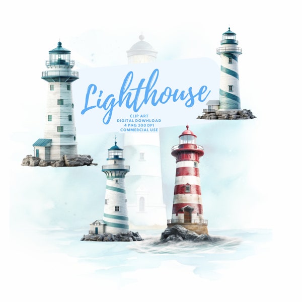 Lighthouse clipart, nautical clipart, lighthouse png, lieghthouses watercolor, digital, clipart, commercial use, digital download,