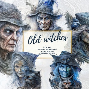 Old witches blue and grey watercolor clipart, png,  magic,  clip art, transparent png, fantasy clip art