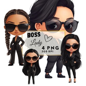 Boss Lady Chibi クリップアート、4 PNG 画像、透明、4096x4096px、300dpi、デジタルダウンロード