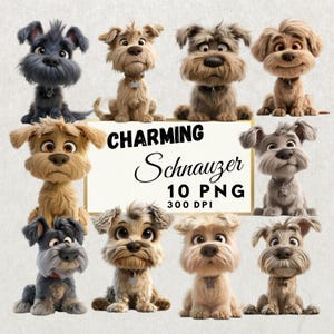 Charming Schnauzer Clip art |  10 Transparent PNG |  300dpi | Digital Graphics | Digital Download | Dog Cartoon Clipart |  Dog png