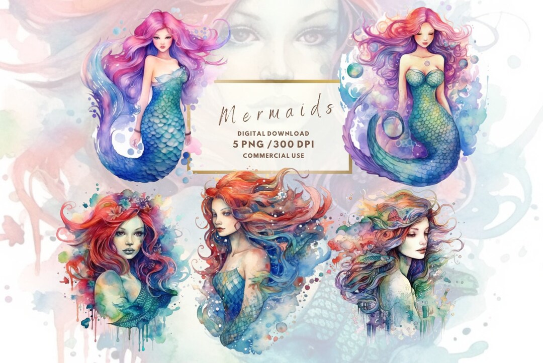 Mermaid watercolor clipart, mermaid watercolor, mermaid, mermaid ...