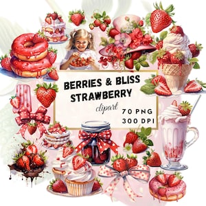Strawberries clipart, 70png, transparent background, instant download