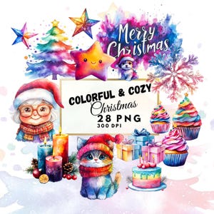 Clipart de Noël coloré | 28 png transparents | téléchargement numérique | utilisation commerciale
