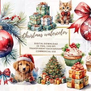 Christmas watercolor clipart, Christmas transparent png, cozy christmas png, holidays png, commercial use