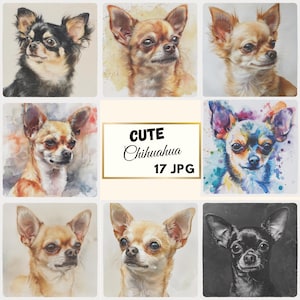 Chihuahua Watercolor Clipart, 17 jpg, Digital Download, Commercial Use, High-Resolution