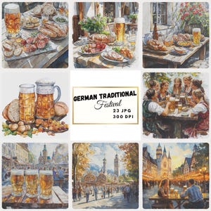 German Traditional Festival Clipart, 23 JPG Images, Bavarian Clipart, Beer Images, Watercolor, 300dpi, Digital Download