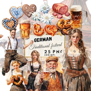 German traditional festival - Clipart, Germany clipart, beer clipart, Europe clipart, transparent png, German people clipart, watercolor