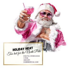 Retro Santa Christmas Cocktail PNG, Funny Santa with sunglasses,  Xmas Holiday,  Vintage Christmas, Sublimation Digital Download,