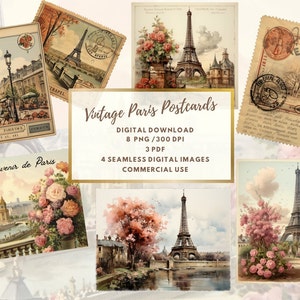 Cartes postales vintage de Paris, Téléchargement numérique, Junk Journal, Ephemera, fournitures de journaux indésirables imprimables, papier numérique, utilisation commerciale