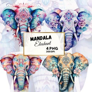 Mandala Elephant Clipart, png trasparente, jpg, uso commerciale, download digitale