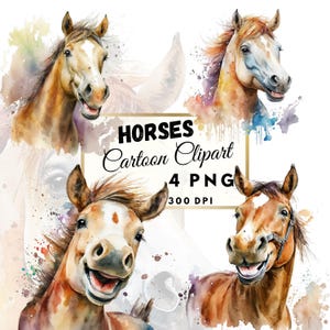 Horse cartoon clipart, horse clip art, horses, horse, transparent png, watercolor clip art, commercial use, digital download,