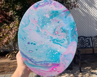 Abstract Acrylic Pour Painting on 11"x14" Oval Stretched Canvas, Original Art, Wall Art, Abstract Art, Fluid Art, Unique Painting, Pour Art