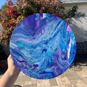 Abstract Acrylic Pour Painting on 14" Round Stretched Canvas, Original Art, Wall Art, Abstract Art, Fluid Art, Unique Painting, Pour Art
