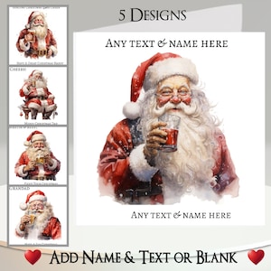 Biglietto di Natale: aggiungi il tuo testo + nome, messaggio interno, 5 design, Babbo Natale, Babbo Natale, San Nicola, bevanda, birra, lager, ale, divertente