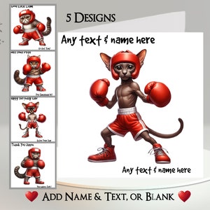 Biglietto di auguri per gatti da boxe: aggiungi il tuo testo + nome ~ Messaggio interno ~ Personalizzato, pugile, incontro di boxe, guantoni da boxe, ring da boxe, incontro, pugno, sport