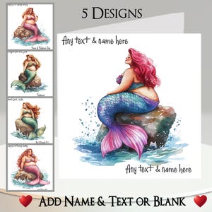 Carte sirène : ajoutez votre texte et votre nom ~ 5 modèles au choix ~ message à l'intérieur ~ sirène, sirène, pirate, poisson, belle femme, écailles, mer