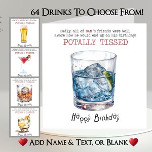 Carte d'anniversaire drôle Potally Tissed : ajoutez votre texte et votre nom, choisissez parmi 64 boissons ~ message intérieur ~ alcool, humour, boisson, bière, vin