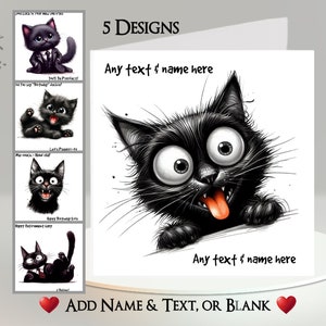 Carte chat : ajoutez votre texte et votre nom ~ 5 modèles au choix ~ message à l'intérieur ~ chat noir, costume, bureau, drôle, humoristique, original, animal de compagnie, félin