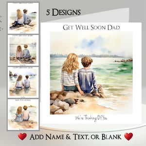 Strandkinderkaart: tekst en naam toevoegen ~ 5 ontwerpen ~ binnenbericht ~ Strand, zand, zee, oceaan, kinderen op het strand, broers en zussen, kinderen, familie