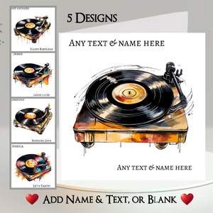 Musikkarte: Fügen Sie Ihren Text + Name hinzu ~ Innere Nachricht ~ Plattenspieler, Schallplatte, Vinyl, Musik, LP, Album, Wachs, Musikdeck, Grammophon