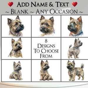 Karta Cairn Terrier: Dodaj swój tekst + imię ~ Wiadomość wewnątrz ~ Na każdą okazję lub puste ~ Pies, Portret psa, Zwierzak, Szczeniak, Pies, Terrier, Cairn