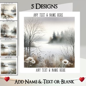 Misty Lake-kaart: tekst en naam toevoegen ~ binnenbericht ~ meer, mistig, mist, boom, landschap, madeliefje, madeliefjes, bloemen, landschap, landschap, landschap