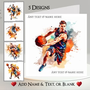 Basketbalkaart: tekst + naam toevoegen ~ binnenbericht ~ gepersonaliseerd, basketbalspel, basketbalspeler, slam dunk, hoepel, jumpshot, sport