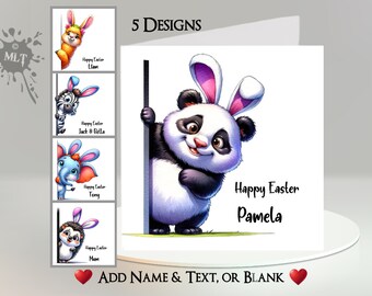 Carte de Pâques : personnalisée ~ ajoutez votre texte et votre nom ~ message à l'intérieur ~ 5 modèles au choix ~ animaux de Pâques, oreilles de lapin, oreilles de lapin